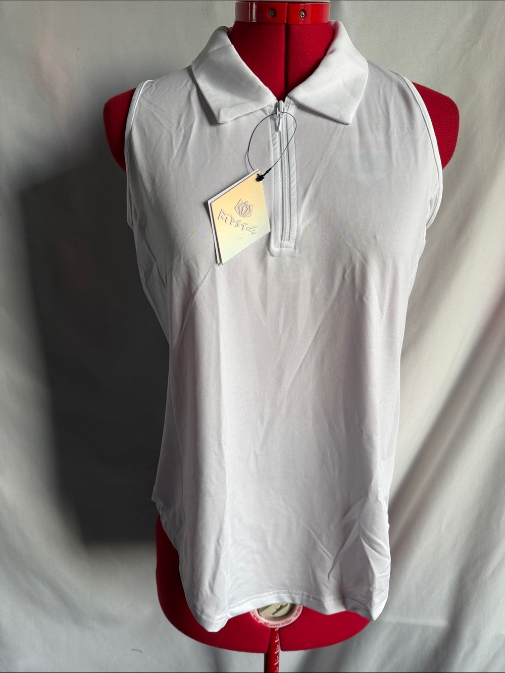 Sleeveless White Polo Zip-Front Tank Top
